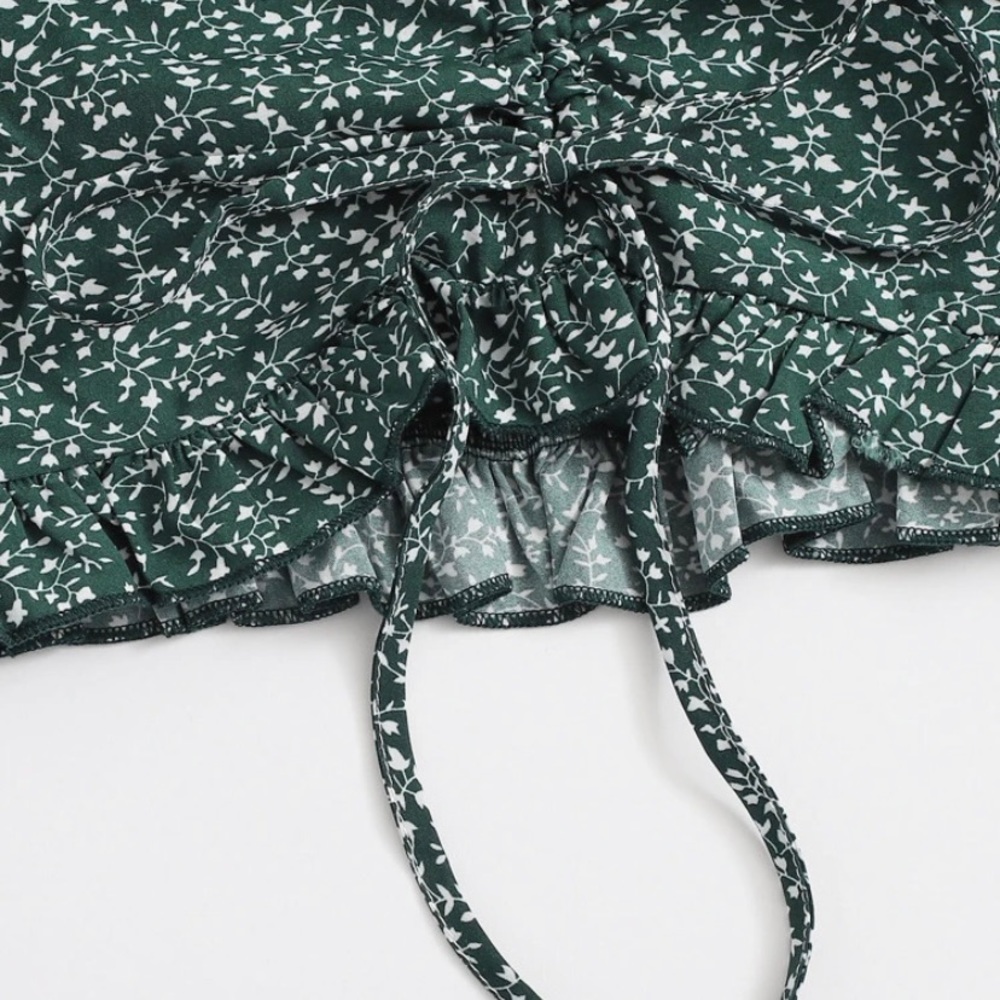 Drawstring Front Shirred Puff Sleeve Top - Picture 4 of 5